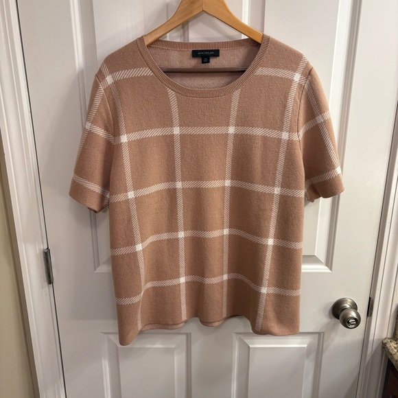 Women's Camel Tan Plaid Short Sleeve Sweater XXL - Picture 1 of 5